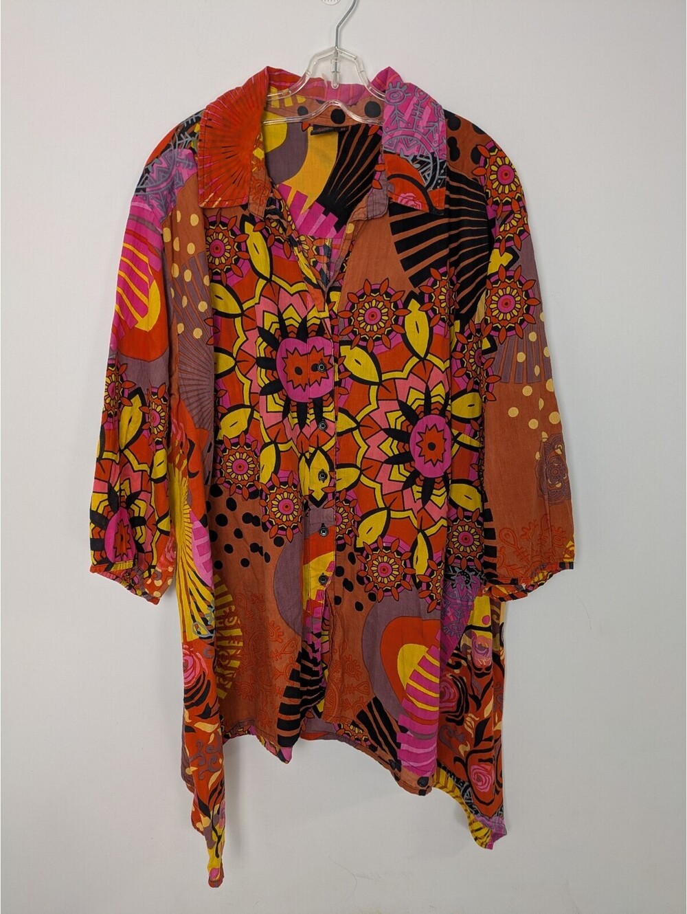Aller Simplement Artsy Psychedelic Mandala Floral Asymmetric Hem Tunic Top 3X